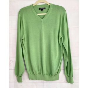 KENNETH ROBERTS PLATINUM sz M moss green silk blend pullover v-neck sweater